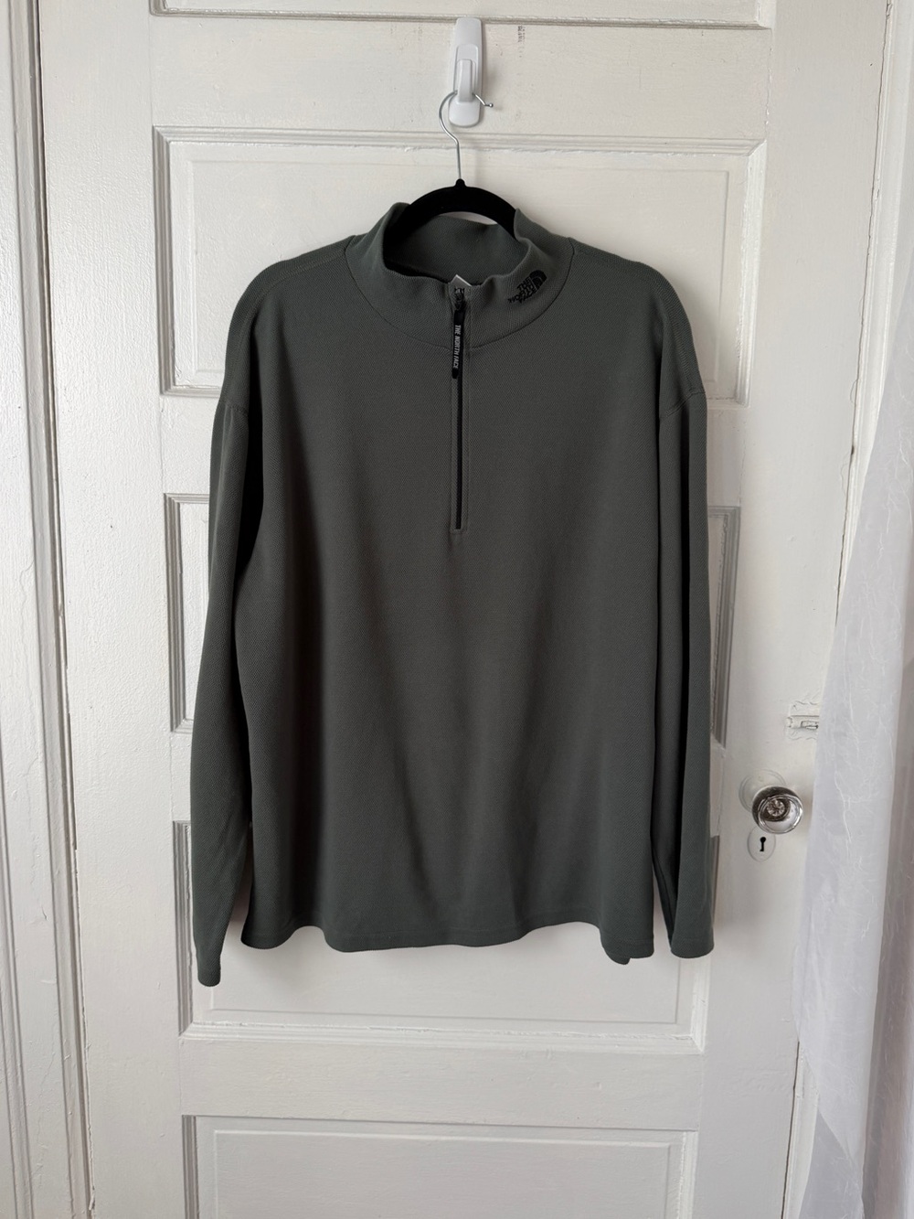 The North Face Men's Olive Green Half-Zip Pullover Sweater Collar Logo Outdoor L